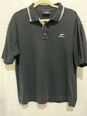 Y2K Black Polo with contrast trim New Zealand Embroidered